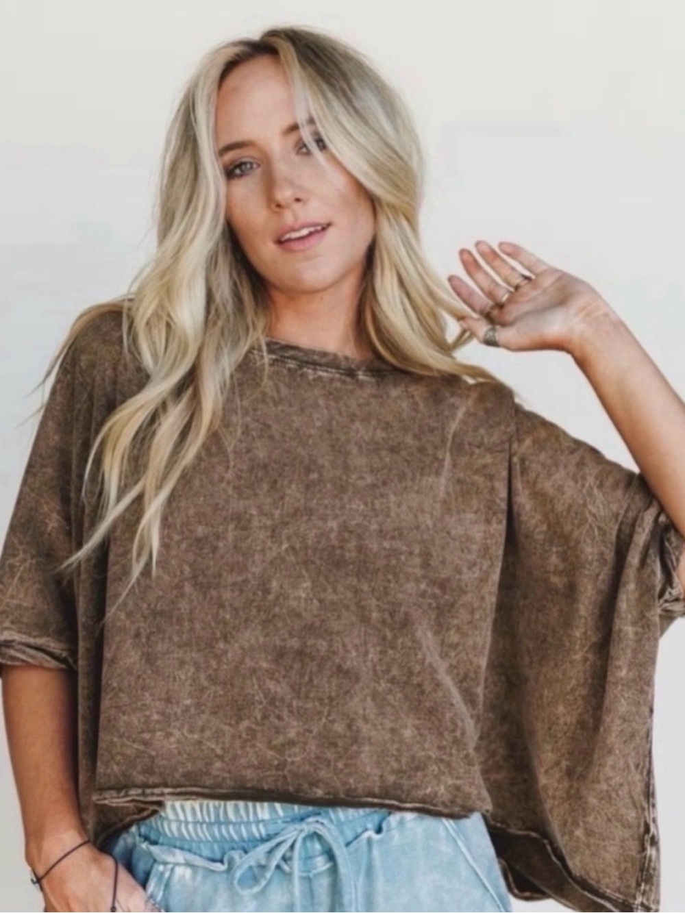 Zenana Outfitters Brown Washed Crop Top